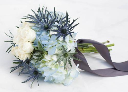 Blue Natural Wedding Bouquet, Appleton WI Wedding Florist, Memorial Florists